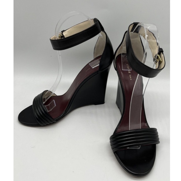 Celine by Phoebe Philo Pre-Fall 2010 Runway Black Leather Open Toe Wedge sz 38.5 - Picture 3 of 6
